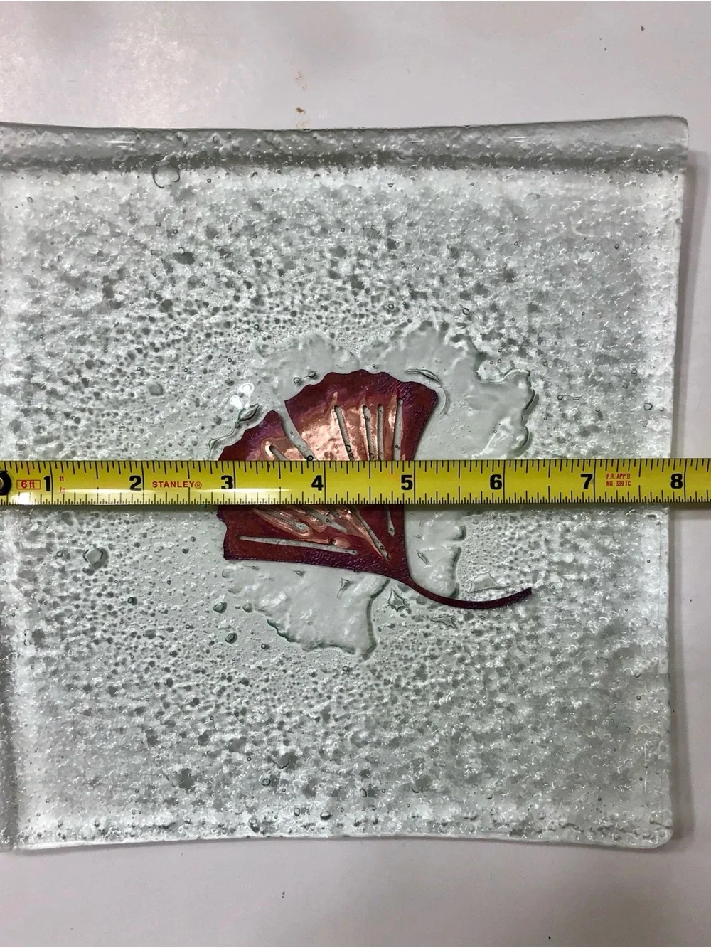 Jones Glassworks Decorative Square plate Copper Ginkgo leaf motif -Home Accents
